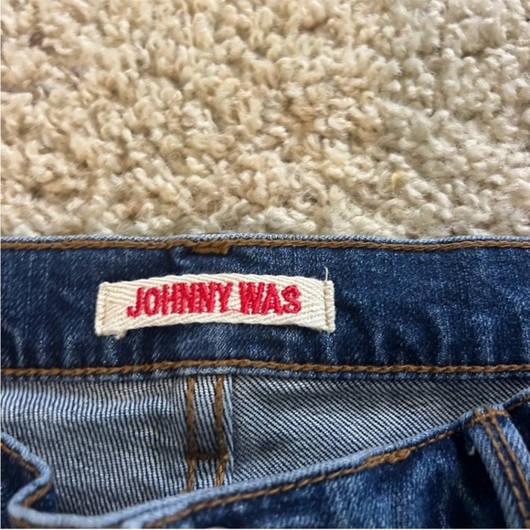 Johnny Was Blue Flare Jeans with Floral Embroidery - Picture 3 of 7